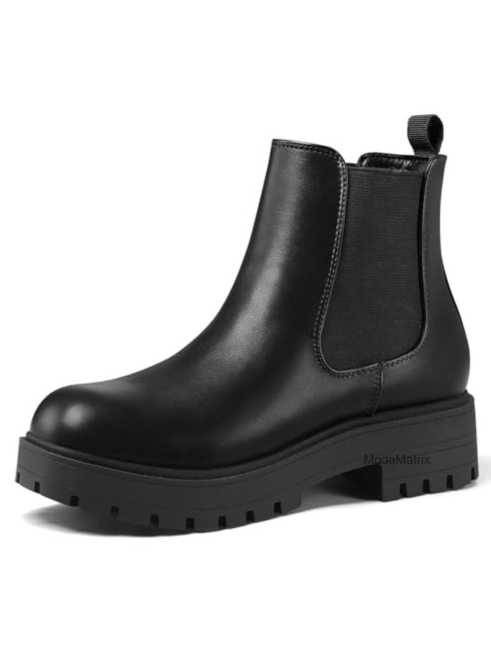 Women's Chelsea Ankle Boots Low Block Heel Slip On Elastic PU Lug Sole